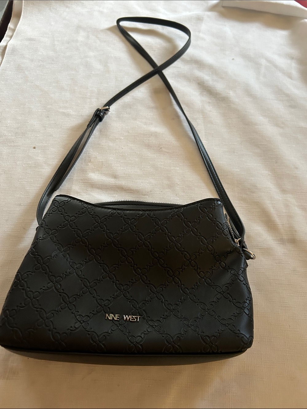 Nine West Black Embossed Leather Crossbody